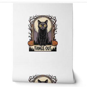 Halloween Black Cat Shirt Vintage Fangs Design_1 Wallpaper
