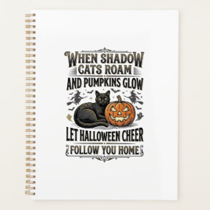 Halloween Black Cat Shirt Vintage Pumpkin Engravin Planner
