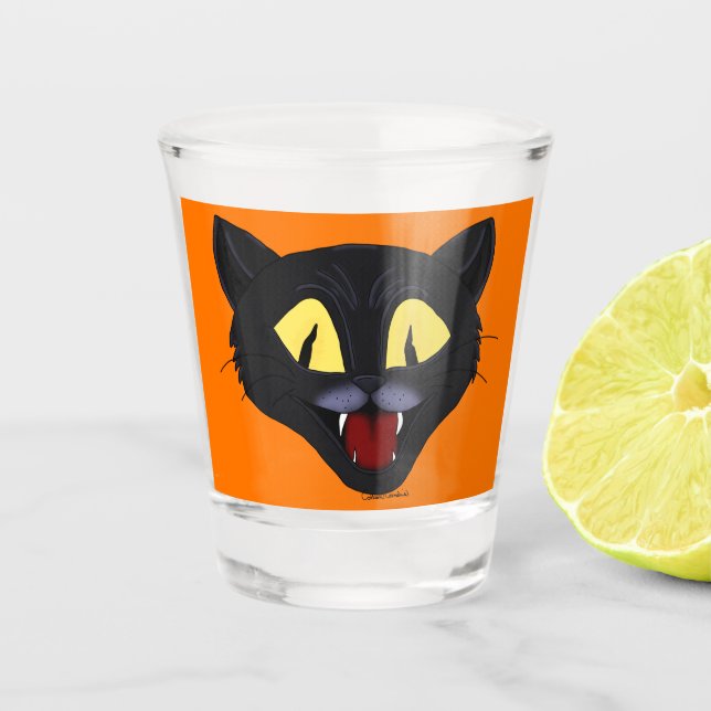 Halloween Black Cat Shot Glass (Front)