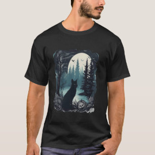 Halloween Black Cat, Spooky Night Forest, Pumpkins T-Shirt