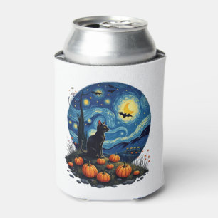 Halloween Black Cat Starry Night Cat Lovers Cat Can Cooler