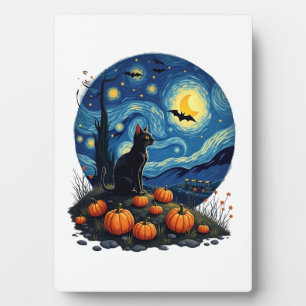 Halloween Black Cat Starry Night Cat Lovers Cat Plaque