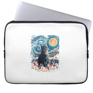 Halloween black Cat Starry Night Cat Pumpkins Hall Laptop Sleeve