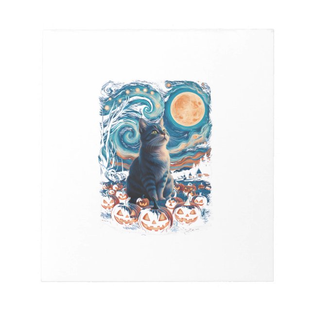 Halloween black Cat Starry Night Cat Pumpkins Hall Notepad (Front)