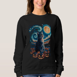 Halloween black Cat Starry Night Cat Pumpkins Hall Sweatshirt