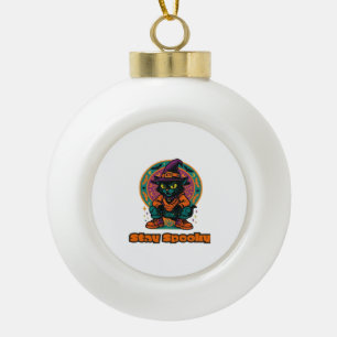 Halloween Black Cat – Stay Spooky Retro Witch Cat  Ceramic Ball Christmas Ornament