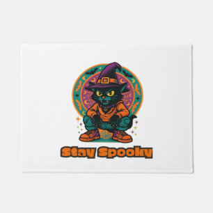 Halloween Black Cat – Stay Spooky Retro Witch Cat  Doormat
