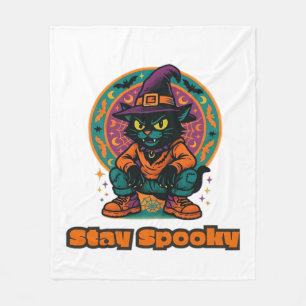 Halloween Black Cat – Stay Spooky Retro Witch Cat Fleece Blanket