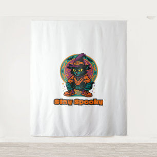 Halloween Black Cat – Stay Spooky Retro Witch Cat Tapestry