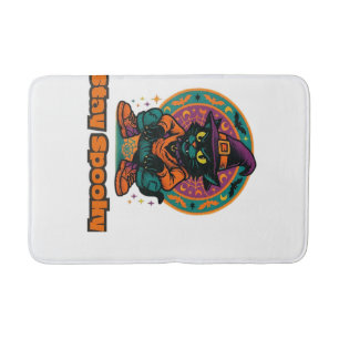 Halloween Black Cat Stay Spooky Retro Witch Cat w Bath Mat