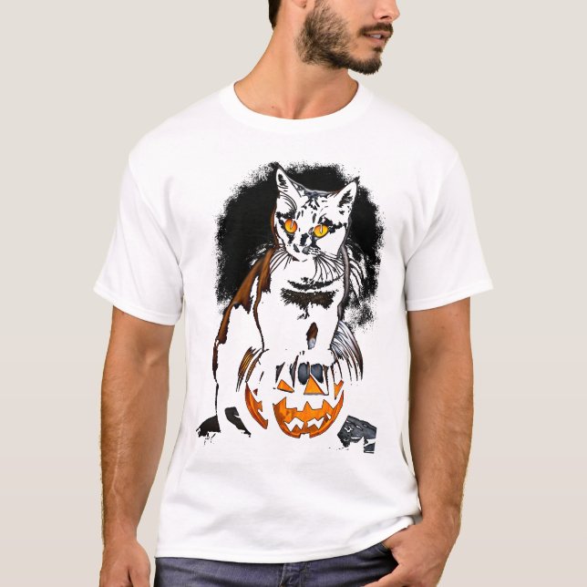 Halloween Black Cat Sticker1 T-Shirt (Front)