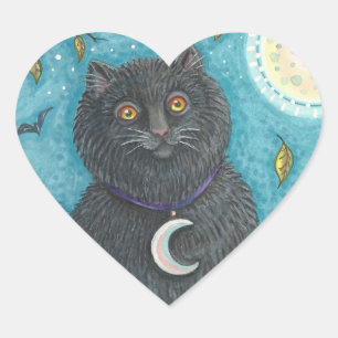 HALLOWEEN BLACK CAT STICKERS SHEET Heart
