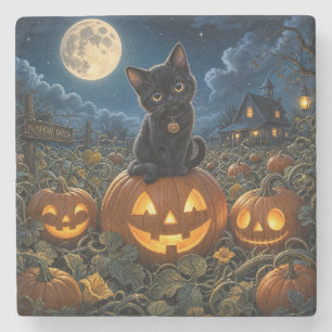 Halloween Black Cat Stone Coaster