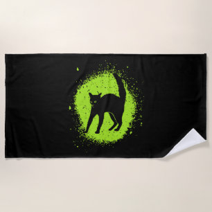 Halloween Black Cat Superstition Scaredy Cats Beach Towel
