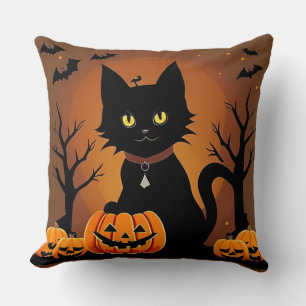 Halloween Black Cat Surrounded by Jack-o'-Lanterns Cushion