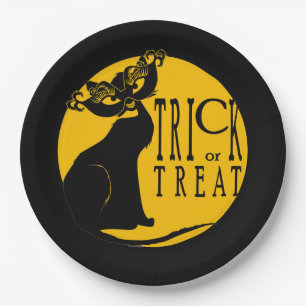 Halloween Black Cat Trick or Treat Paper Plates