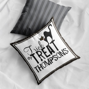Halloween Black Cat Trick or Treat Spooky Cushion
