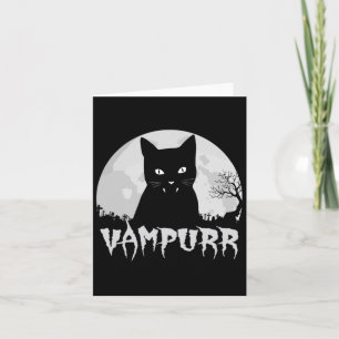 Halloween Black Cat Vampire With Full Moon - Vampu Card
