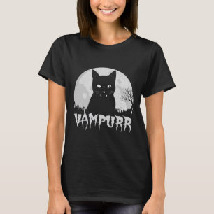 Halloween Black Cat Vampire With Full Moon - Vampu T-Shirt