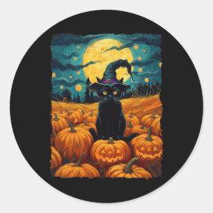 Halloween Black Cat Van Gogh Witch Kawaii Pumpkin Classic Round Sticker