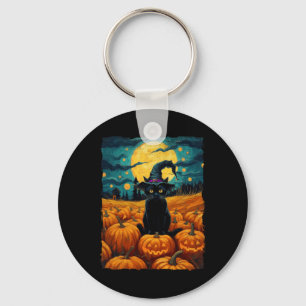 Halloween Black Cat Van Gogh Witch Kawaii Pumpkin Key Ring