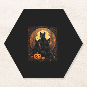 Halloween Black Cat Van Gogh Witch Kawaii Pumpkin Paper Coaster
