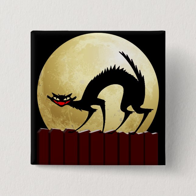 Halloween Black Cat w/Full Moon 15 Cm Square Badge (Front)