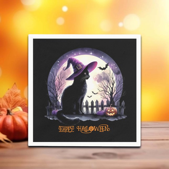 Halloween Black Cat Witch and Bats  Napkin (Creator Uploaded)