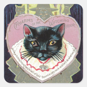 Halloween Black Cat Witch Charm Spell Vintage Square Sticker