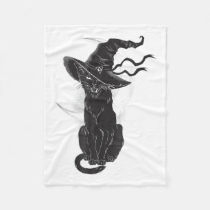 Halloween Black Cat Witch Hat Moon Fleece Blanket