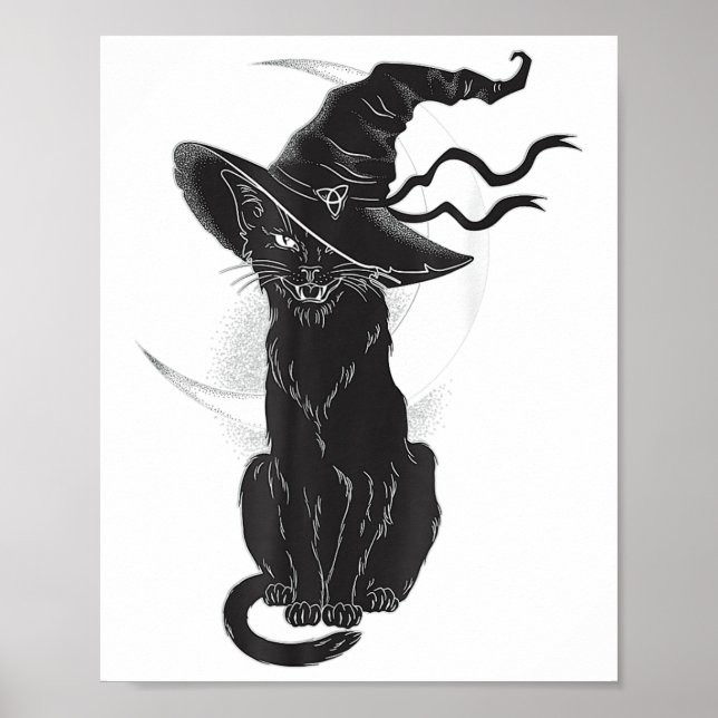 Halloween Black Cat Witch Hat Moon  Poster (Front)
