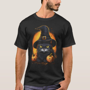 Halloween Black Cat Witch Hat Moon Pumpkin Costume T-Shirt