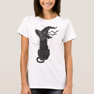 Halloween Black Cat Witch Hat Moon T-Shirt