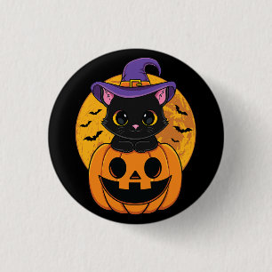 Halloween Black Cat Witch Hat Pumpkin For Kids Gir 3 Cm Round Badge