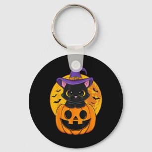 Halloween Black Cat Witch Hat Pumpkin Key Ring