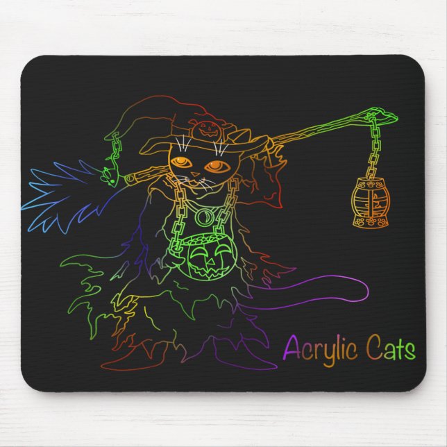 Halloween Black Cat Witch Mouse Pad (Front)