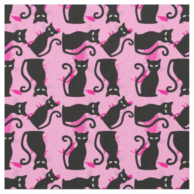 halloween black cat witch pink fabric (Close Up)