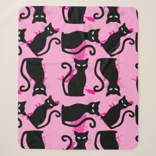halloween black cat witch pink sherpa blanket