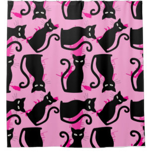 halloween black cat witch pink shower curtain