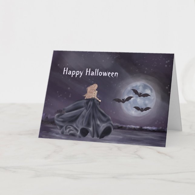 Halloween Black Cat Witch Pumpkin Succulents Bats Card (Creator Uploaded)