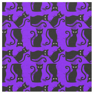 halloween black cat witch purple fabric