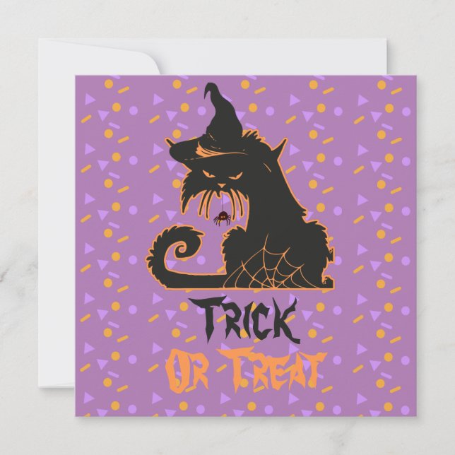 Halloween Black Cat Witch Spooky Spider Confetti Card (Front)