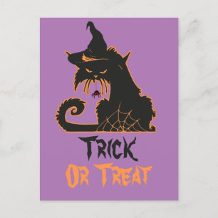 Halloween Black Cat Witch Spooky Spiders    Postcard