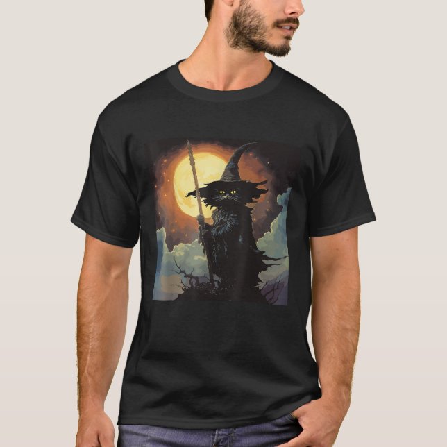 Halloween Black Cat Witch Whimsigoth  T-Shirt (Front)