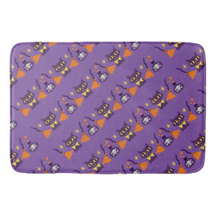Halloween Black Cat, Witches Broom and Poison Bath Mat