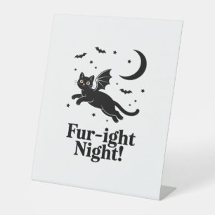 Halloween Black Cat with Bat Wings Graphic Classic Pedestal Sign