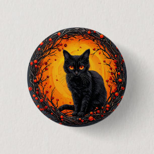 Halloween Black Cat with Glowing Eyes 3 Cm Round Badge