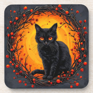 Halloween Black Cat with Glowing Eyes Coaster