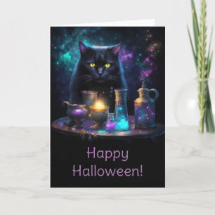 Halloween Black Cat with Magical Mystical Potions  Card