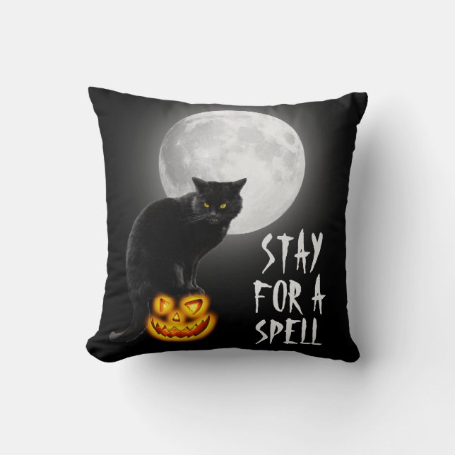 Halloween Black Cat with Moon Cushion (Front)